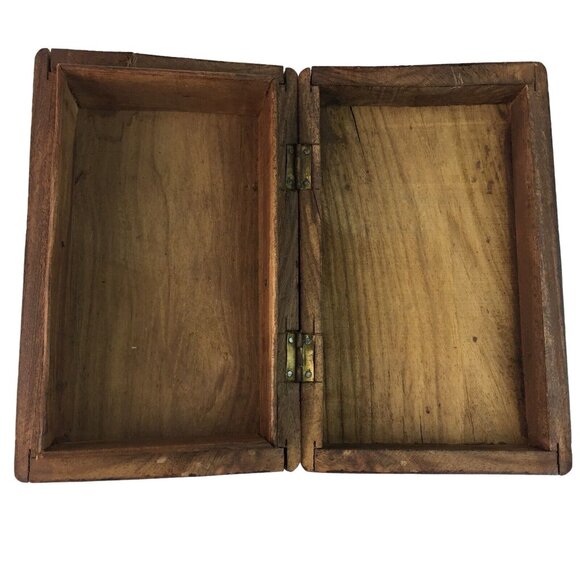 Wood Jewelry Chest Storage Box Inlay Carved Floral Pattern Solid Mid Century u - Picture 7 of 9